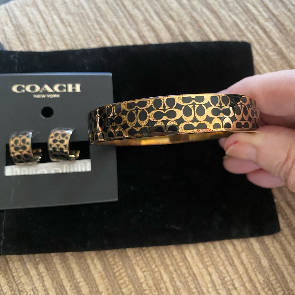 Coach Signature Black and Gold Enameled Bangle and Earring Set - Picture 3 of 4